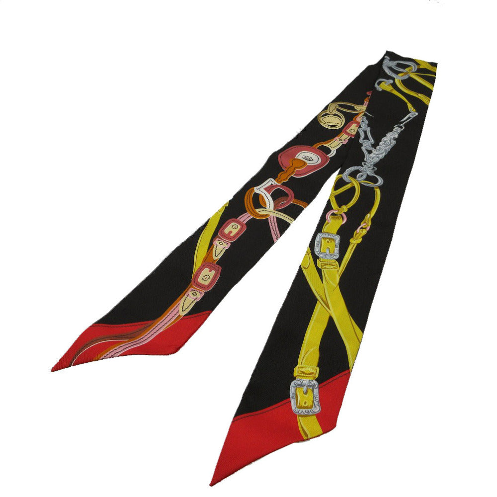 未使用 エルメス ツイリー ブリッド ドゥ ガラアップリケピケ スカーフ シルク エベンヌ 0144 黒【中古】HERMES