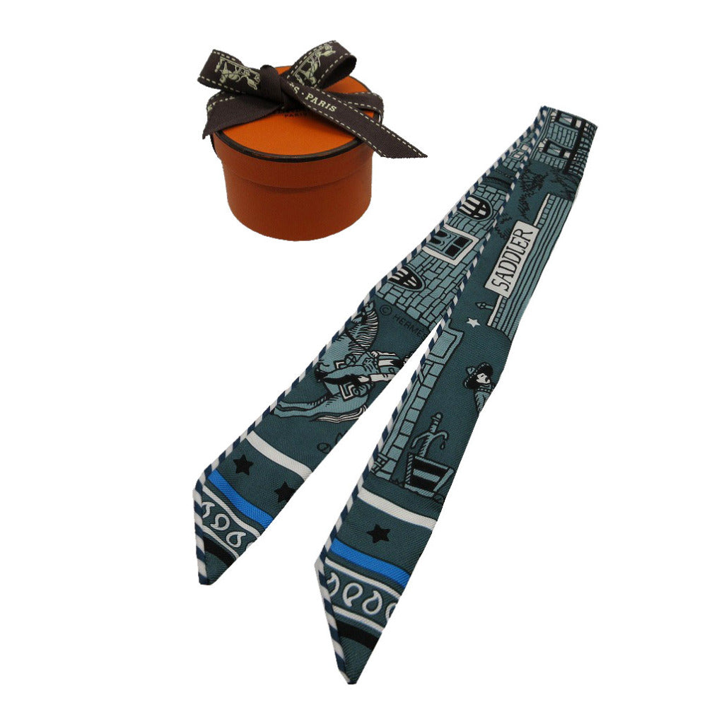 新品同様 エルメス ツイリードール キャンディ パリステーション スカーフ シルク ヴェールシプレ 0145 青緑【中古】HERMES