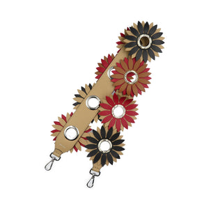 新品同様 フェンディ 花 レザー シルバー金具 レッド ベージュ ブラック ショルダーストラップ 0172【中古】FENDI