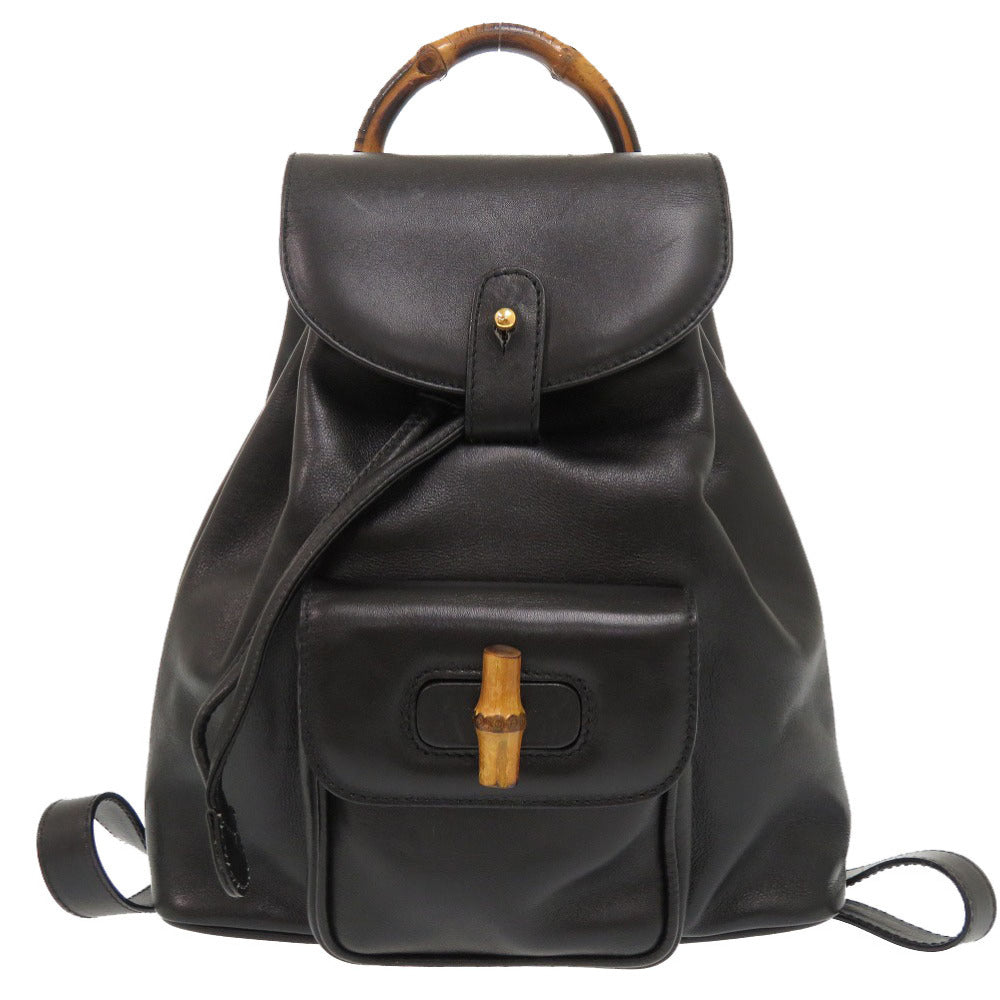 美品 グッチ バンブー レザー ブラック ゴールド金具 003 3444 0030 リュックサック バックパック バッグ 黒 0174 【中古】 GUCCI