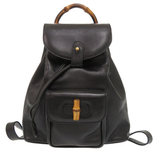 美品 グッチ バンブー レザー ブラック ゴールド金具 003 3444 0030 リュックサック バックパック バッグ 黒 0174 【中古】 GUCCI