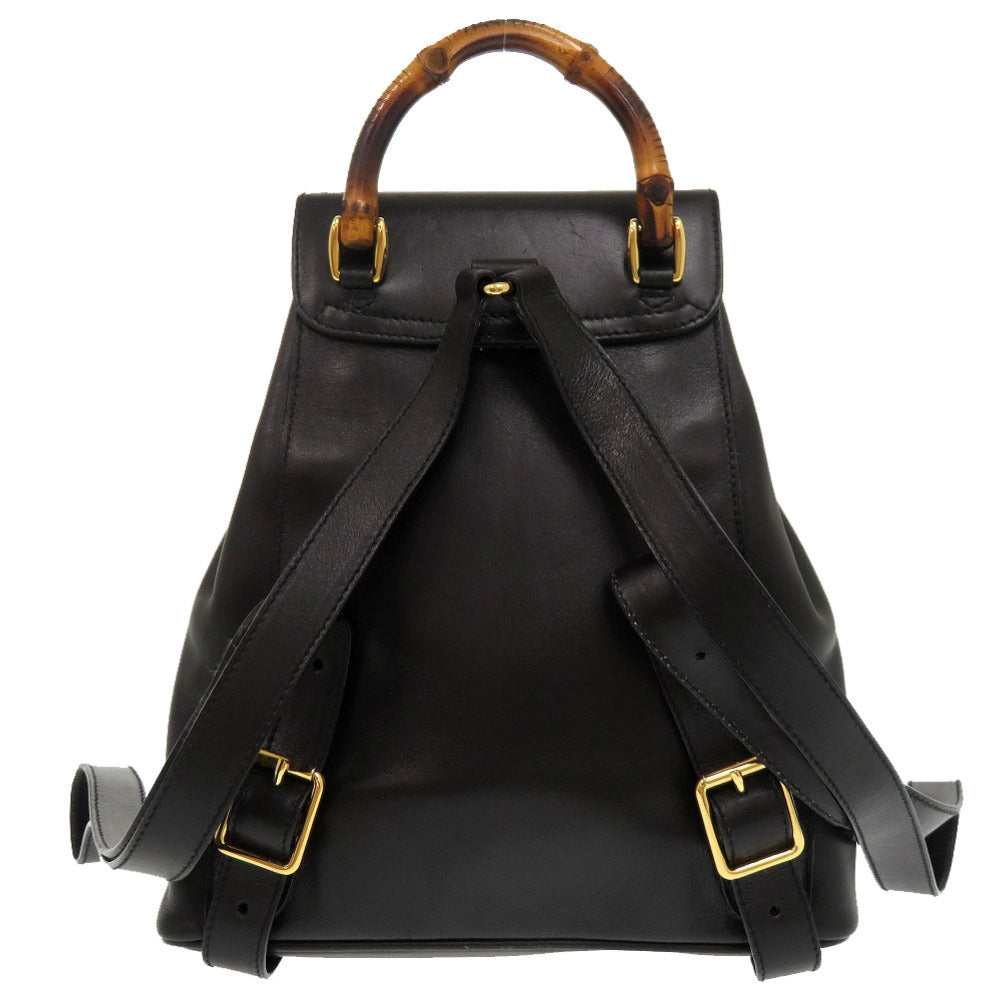 美品 グッチ バンブー レザー ブラック ゴールド金具 003 3444 0030 リュックサック バックパック バッグ 黒 0174 【中古】 GUCCI