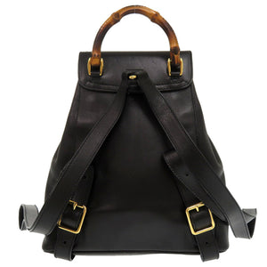 美品 グッチ バンブー レザー ブラック ゴールド金具 003 3444 0030 リュックサック バックパック バッグ 黒 0174 【中古】 GUCCI