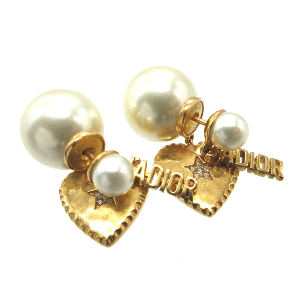 美品 ディオール JADIOR トライバル E1653 ハート フェイクパール メタル ゴールド ピアス 0178【中古】DIOR