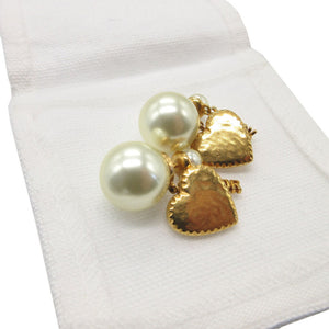 美品 ディオール JADIOR トライバル E1653 ハート フェイクパール メタル ゴールド ピアス 0178【中古】DIOR