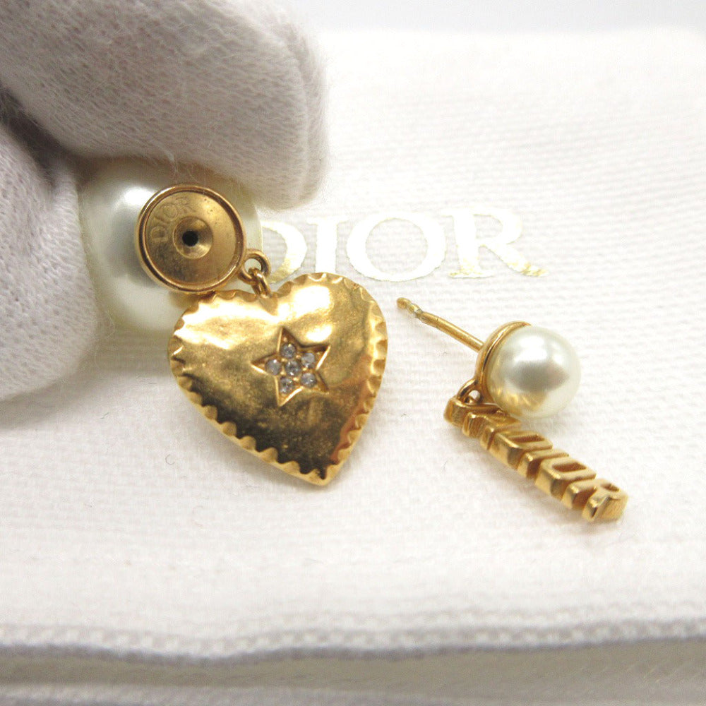 美品 ディオール JADIOR トライバル E1653 ハート フェイクパール メタル ゴールド ピアス 0178【中古】DIOR