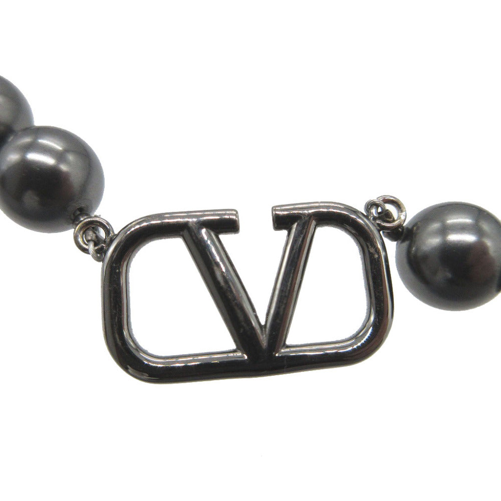 美品 ヴァレンティノ Vロゴ フェイクパール メタル グレー ネックレス 0182【中古】VALENTINO