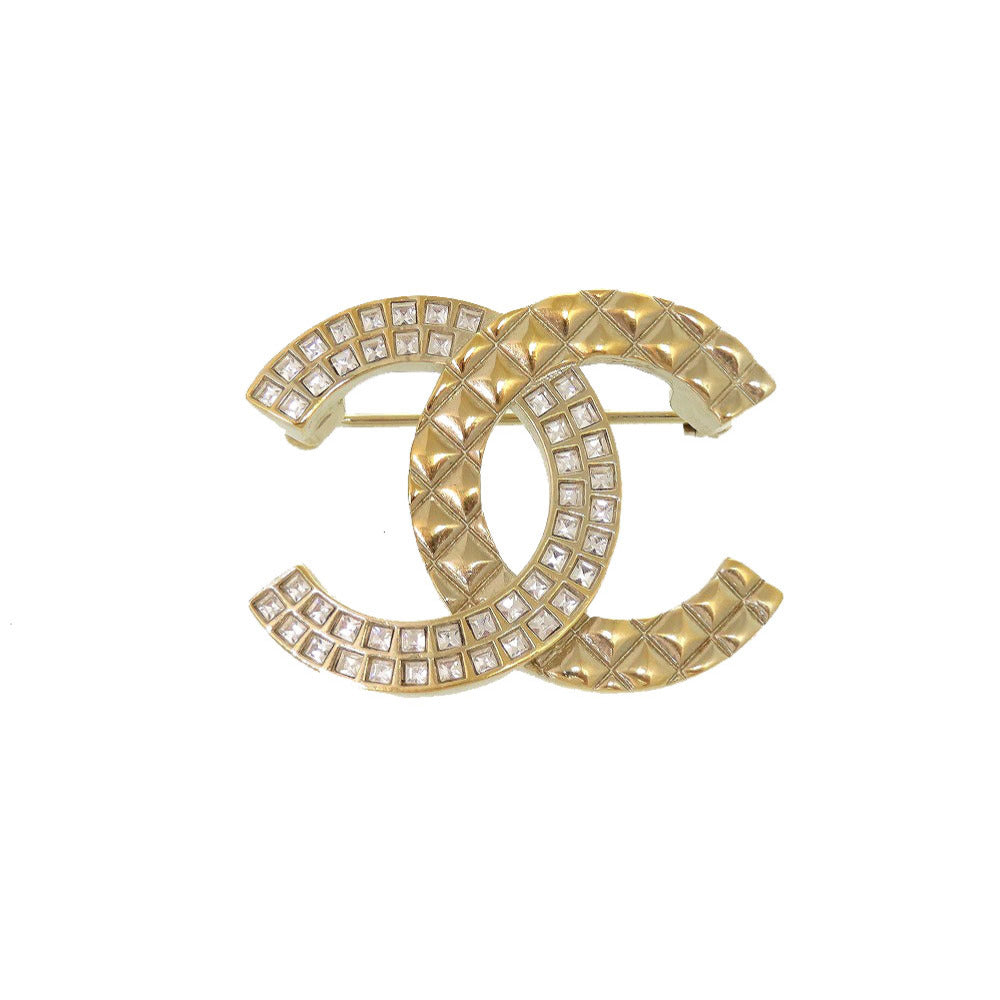 美品 シャネル ココマーク B17C ラインストーン ゴールド ブローチ アクセサリー 0183 【中古】 CHANEL