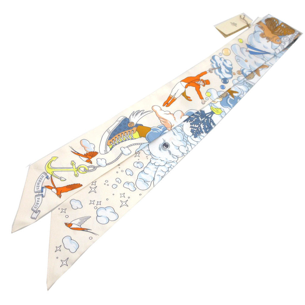 未使用 エルメス ツイリー SUR MON NUAGE 私の雲 シルク クレーム ブルーシエル オレンジ スカーフ 0186【中古】HERMES