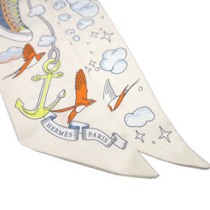 未使用 エルメス ツイリー SUR MON NUAGE 私の雲 シルク クレーム ブルーシエル オレンジ スカーフ 0186【中古】HERMES