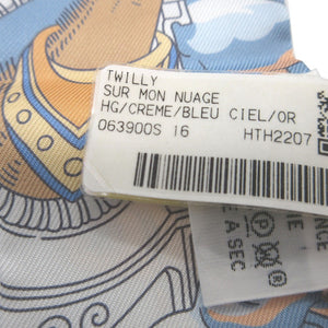 未使用 エルメス ツイリー SUR MON NUAGE 私の雲 シルク クレーム ブルーシエル オレンジ スカーフ 0186【中古】HERMES
