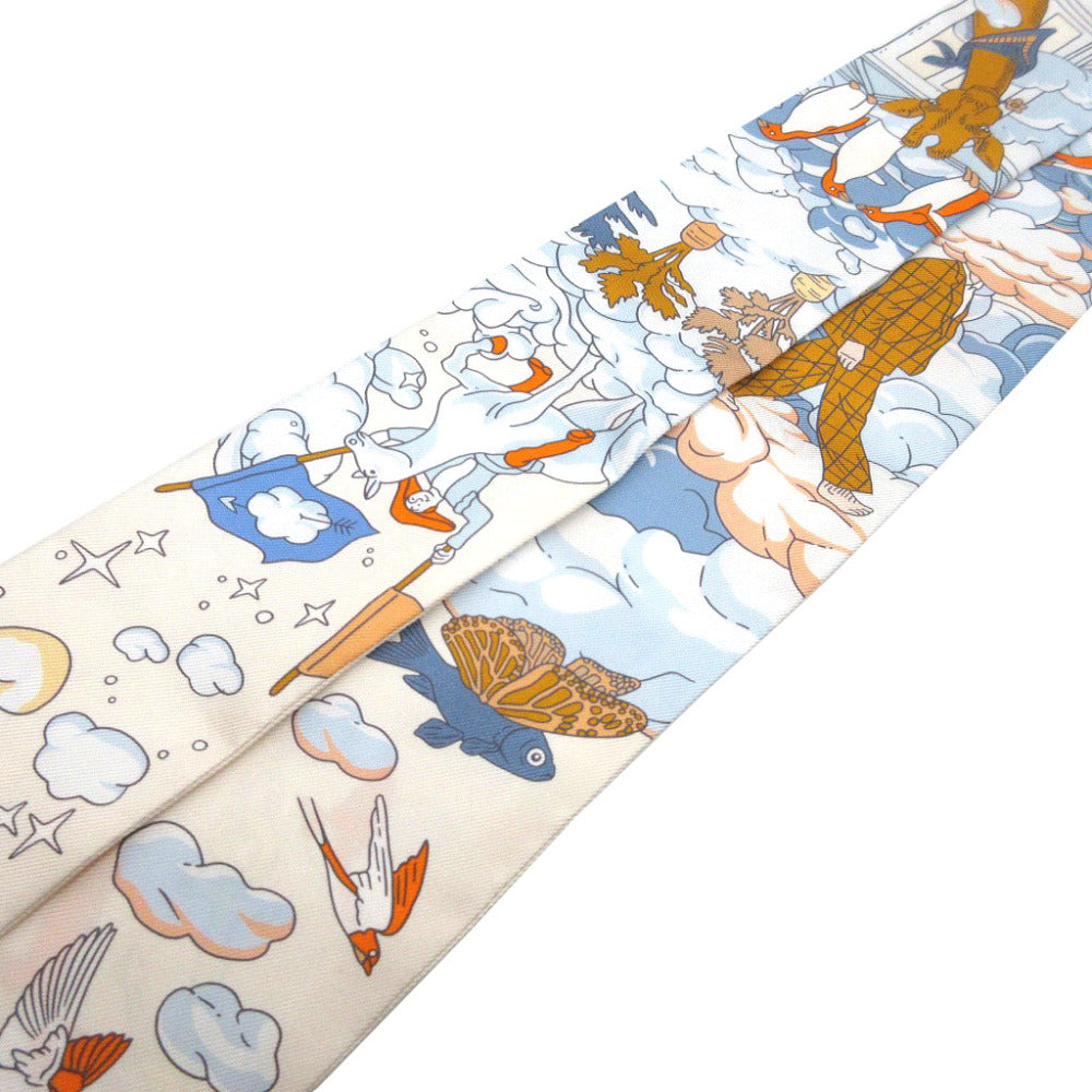 未使用 エルメス ツイリー SUR MON NUAGE 私の雲 シルク クレーム ブルーシエル オレンジ スカーフ 0186【中古】HERMES