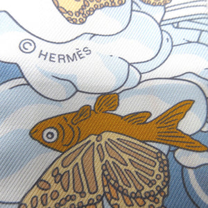 未使用 エルメス ツイリー SUR MON NUAGE 私の雲 シルク クレーム ブルーシエル オレンジ スカーフ 0186【中古】HERMES