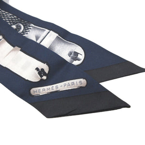 美品 エルメス ツイリー トレゾールドゥメドール Le Tresor de Medor スカーフ マリーヌ グリス ノワール スカーフ 0187【中古】HERMES