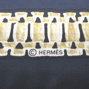 美品 エルメス ツイリー トレゾールドゥメドール Le Tresor de Medor スカーフ マリーヌ グリス ノワール スカーフ 0187【中古】HERMES