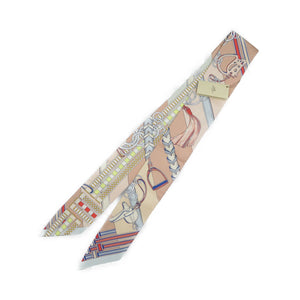 美品 エルメス ツイリー 馬勒とチャーム シルク ベージュ スカーフ 0188【中古】HERMES