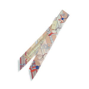 美品 エルメス ツイリー 馬勒とチャーム シルク ベージュ スカーフ 0188【中古】HERMES