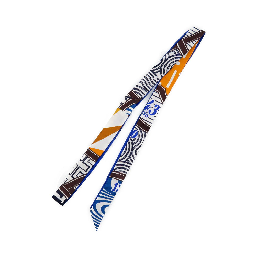 新品同様 エルメス ツイリー JEU DE SOIE シルクゲーム シルク ブルー ブラウン 0189【中古】HERMES