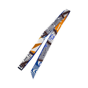 新品同様 エルメス ツイリー JEU DE SOIE シルクゲーム シルク ブルー ブラウン 0189【中古】HERMES