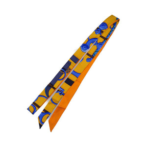 美品 エルメス ツイロン 乗馬の装具一式 シルク オレンジ ブルー スカーフ 0190【中古】HERMES