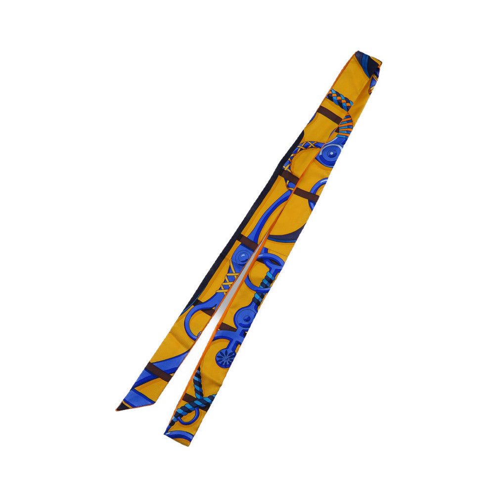 美品 エルメス ツイロン 乗馬の装具一式 シルク オレンジ ブルー スカーフ 0190【中古】HERMES