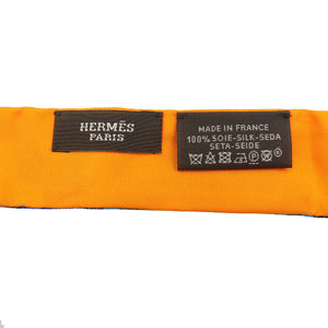 美品 エルメス ツイロン 乗馬の装具一式 シルク オレンジ ブルー スカーフ 0190【中古】HERMES