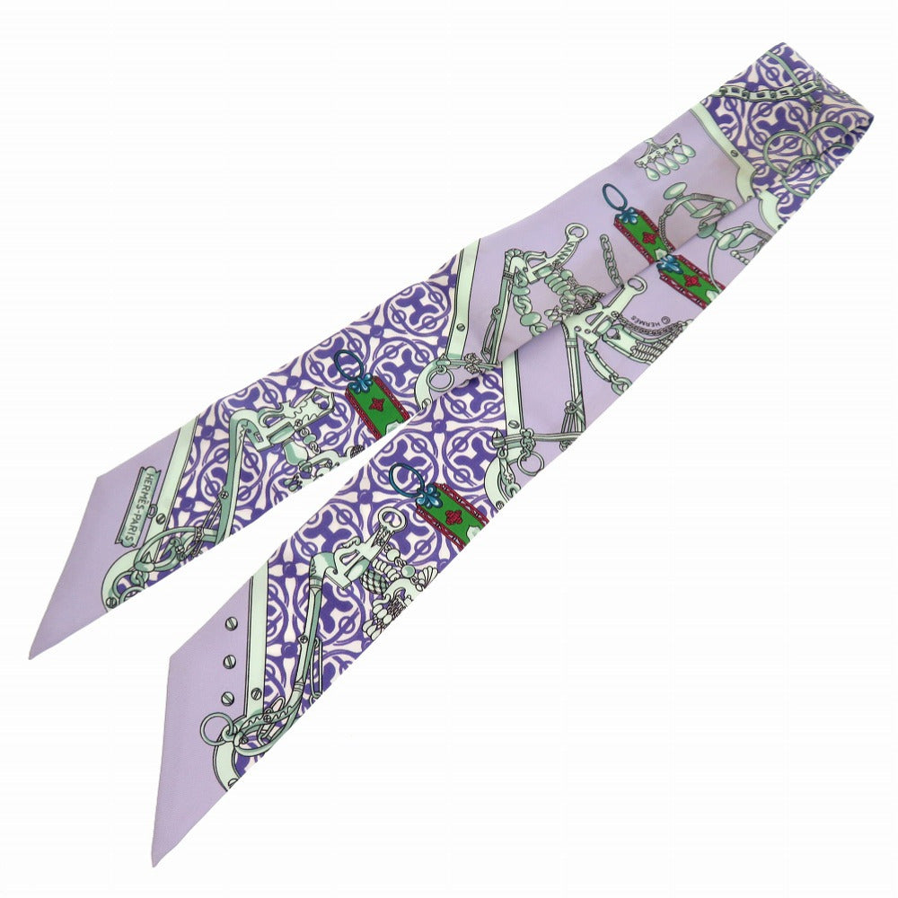 エルメス ツイリー 馬銜と鎖 MORS ET GOURMETTES REMIX モール エ グルメット リミックス スカーフ シルク パープル 0191 【中古】 HERMES