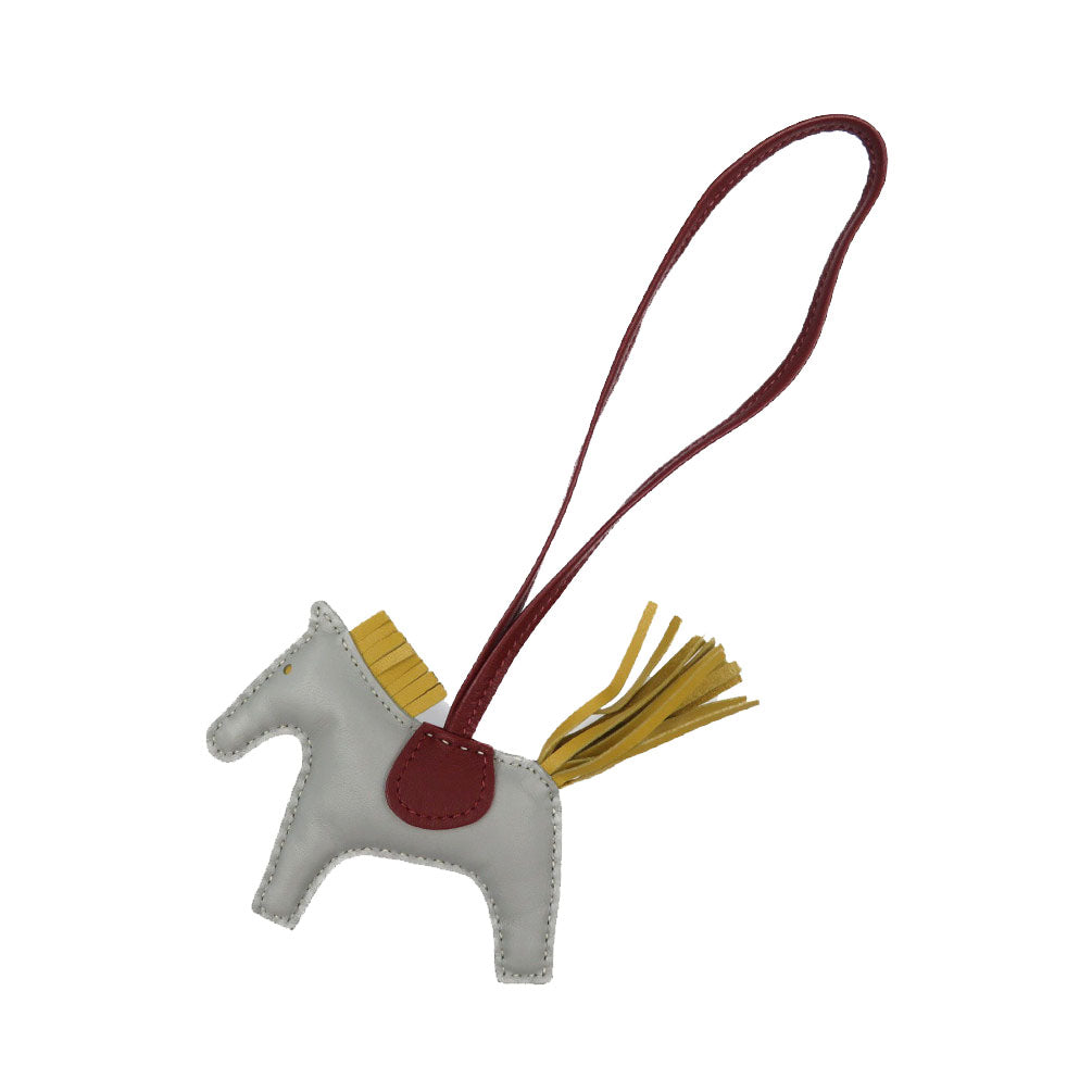 美品 エルメス ロデオPM アニョーミロ ブルーグラシエ ルージュアッシュ カリー グレー バッグチャーム 0197【中古】HERMES
