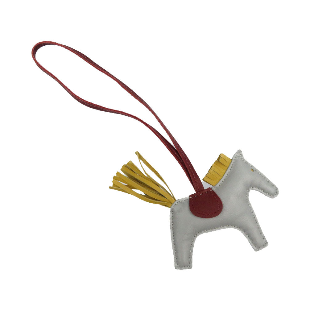 美品 エルメス ロデオPM アニョーミロ ブルーグラシエ ルージュアッシュ カリー グレー バッグチャーム 0197【中古】HERMES