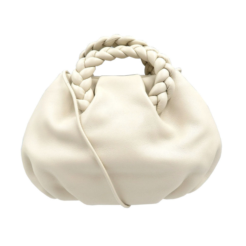 新品同様 ヘリュー ボンボン クロスボディ ラムスキン クリーム ホワイト 2WAY ショルダーバッグ ハンドバッグ 0199【中古】HEREU