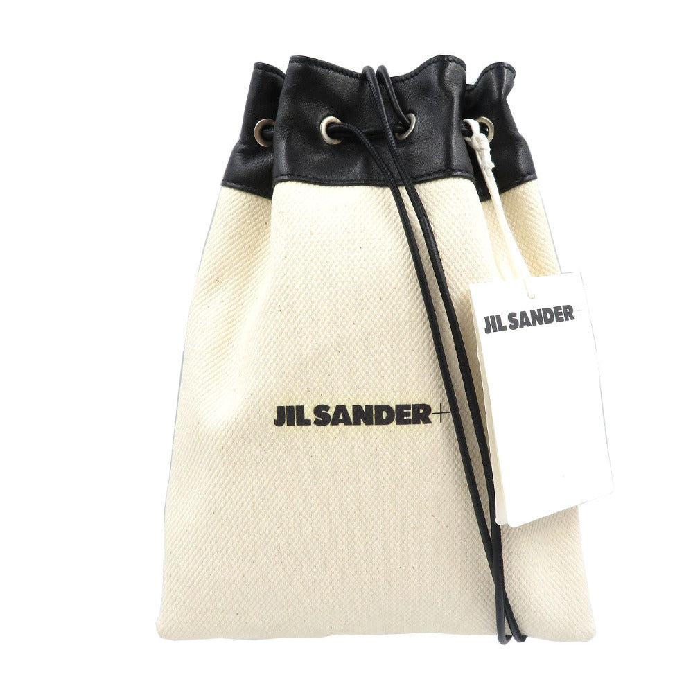 未使用 ジルサンダー ドローンストリングポーチ JPUS852018 MSB75036N コットン レザー シルバー金具 ライトベージュ ブラック ショルダーバッグ 0205【中古】JIL SANDER