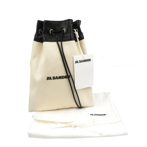 未使用 ジルサンダー ドローンストリングポーチ JPUS852018 MSB75036N コットン レザー シルバー金具 ライトベージュ ブラック ショルダーバッグ 0205【中古】JIL SANDER