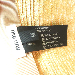 ミュウミュウ チェック ストロー シルク ベージュ ピンク 麦わら帽子 ストローキャップ 0217【中古】MIU MIU