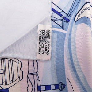 新品同様 エルメス カレ90 COMPAGNONS DE MER 海の仲間たち シルク ブルー ホワイト 水色 青 白 スカーフ 0218【中古】HERMES