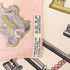 エルメス カレ90 LES CLES 鍵柄 シルク ピンク マルチカラー スカーフ 0219【中古】HERMES