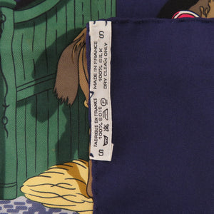 美品 エルメス カレ90 ECURIES 厩舎 シルク ネイビー ブラウン 紺 茶色 スカーフ 0220【中古】HERMES