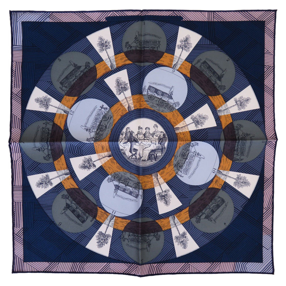 未使用 エルメス カレ45 ガブロッシュ ツイル オムニバス リミックス シルク マリン グリーン シエル スカーフ 0223【中古】HERMES