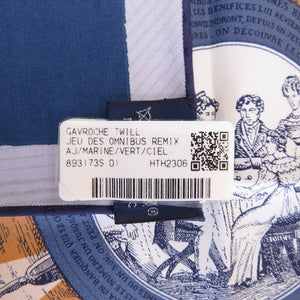 未使用 エルメス カレ45 ガブロッシュ ツイル オムニバス リミックス シルク マリン グリーン シエル スカーフ 0223【中古】HERMES