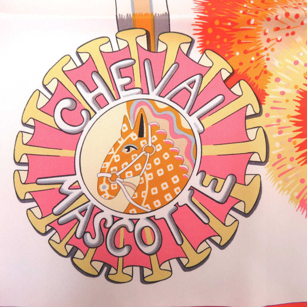 新品同様 エルメス カレ70 シュバルマスコット CHEVAL MASCOTTE  シルク オレンジキュート モルドレ ブラン スカーフ 0226【中古】HERMES