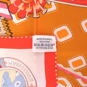 新品同様 エルメス カレ70 シュバルマスコット CHEVAL MASCOTTE  シルク オレンジキュート モルドレ ブラン スカーフ 0226【中古】HERMES