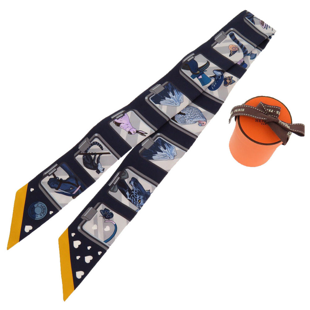 未使用 エルメス ツイリー ストーリー シルク マリン グリス ゴールド 0239 【中古】 HERMES