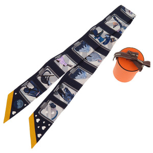 未使用 エルメス ツイリー ストーリー シルク マリン グリス ゴールド 0239 【中古】 HERMES