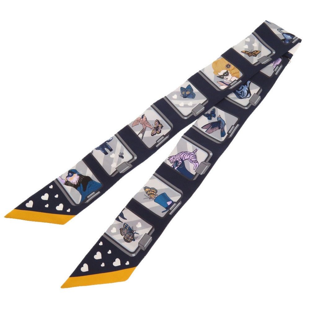 未使用 エルメス ツイリー ストーリー シルク マリン グリス ゴールド 0239 【中古】 HERMES