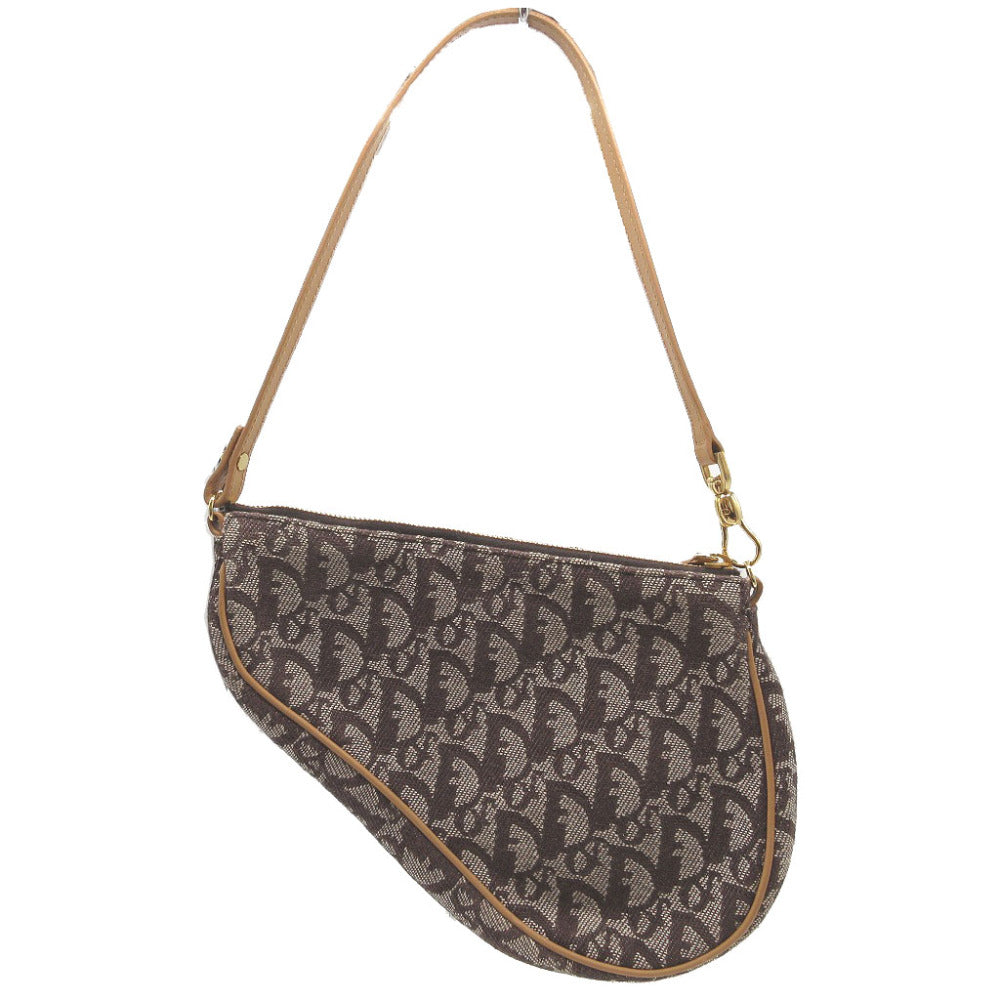 美品 クリスチャンディオール トロッター キャンバス ブラウン 茶 サドルポーチ ハンドバッグ 0001【中古】Christian Dior