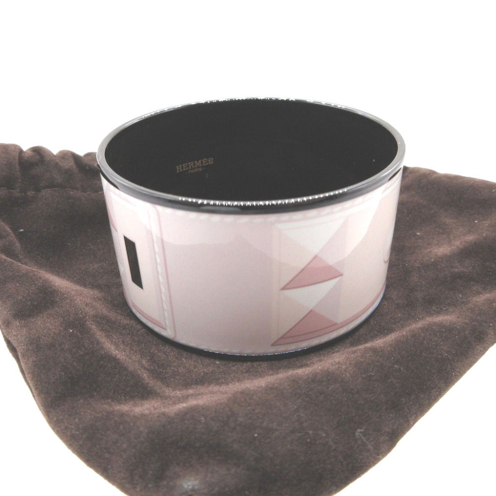 新品同様 エルメス エマイユ バングル TGM Q刻印(2013年製) メタル ピンク ブラック 黒 ブレスレット 0014【中古】HERMES