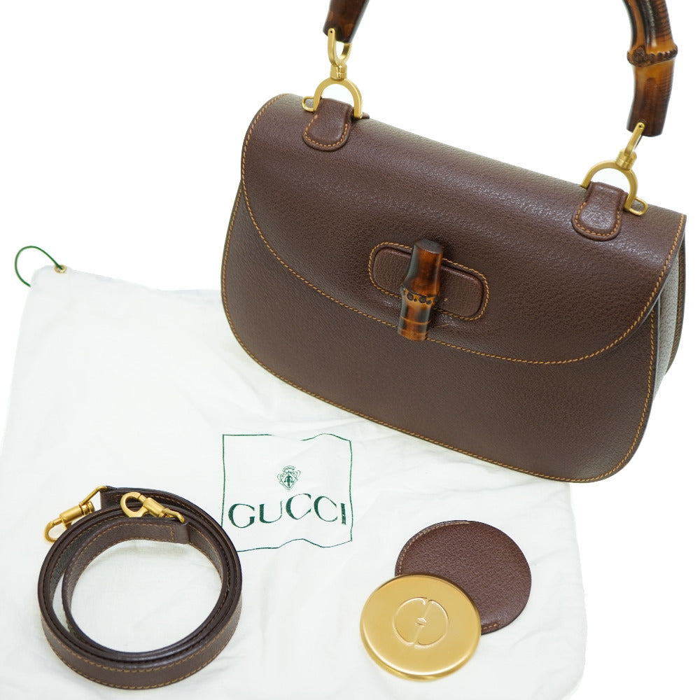 新品同様 グッチ バンブー ショルダー ハンドバッグ レザー ブラウン 0041【中古】GUCCI ショルダーストラップ付 ヴィンテージ