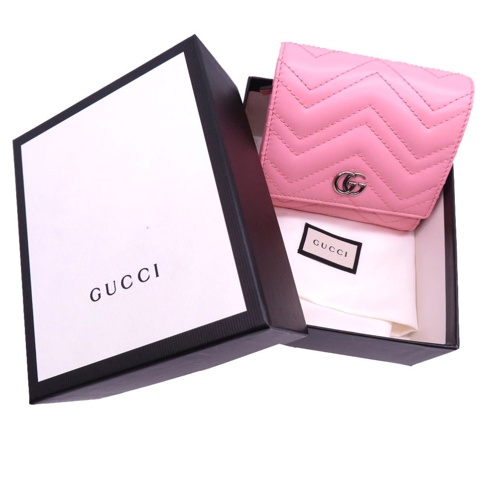 未使用 グッチ GGマーモント 598629 コンパクトウォレット レザー ピンク 2つ折り財布 財布 0052【中古】GUCCI