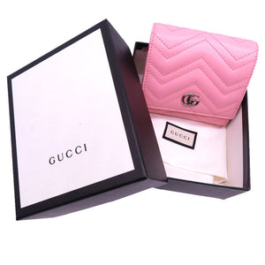 未使用 グッチ GGマーモント 598629 コンパクトウォレット レザー ピンク 2つ折り財布 財布 0052【中古】GUCCI