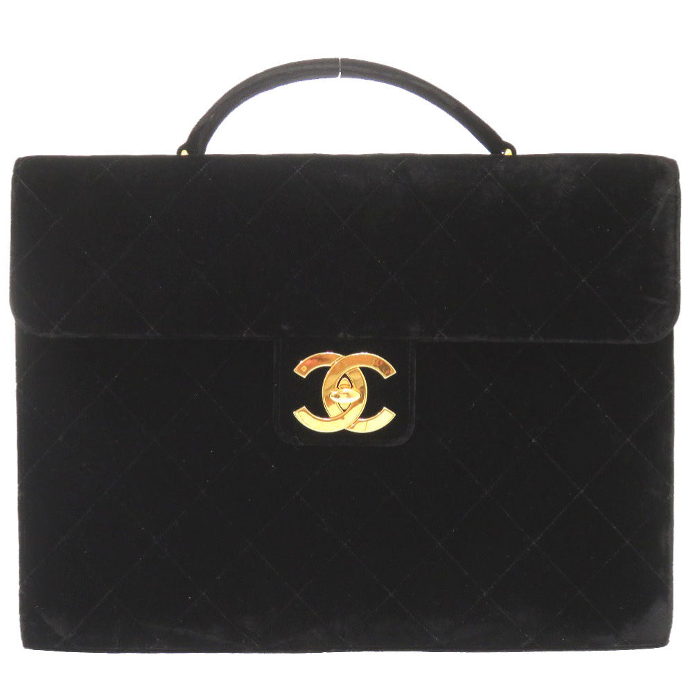 新品同様 シャネル マトラッセ ベロア ブラック ヴィンテージ 3番台 ゴールド金具 ブリーフケース ココマーク ターンロック ビジネスバッグ ハンドバッグ 黒 0095 【中古】 CHANEL
