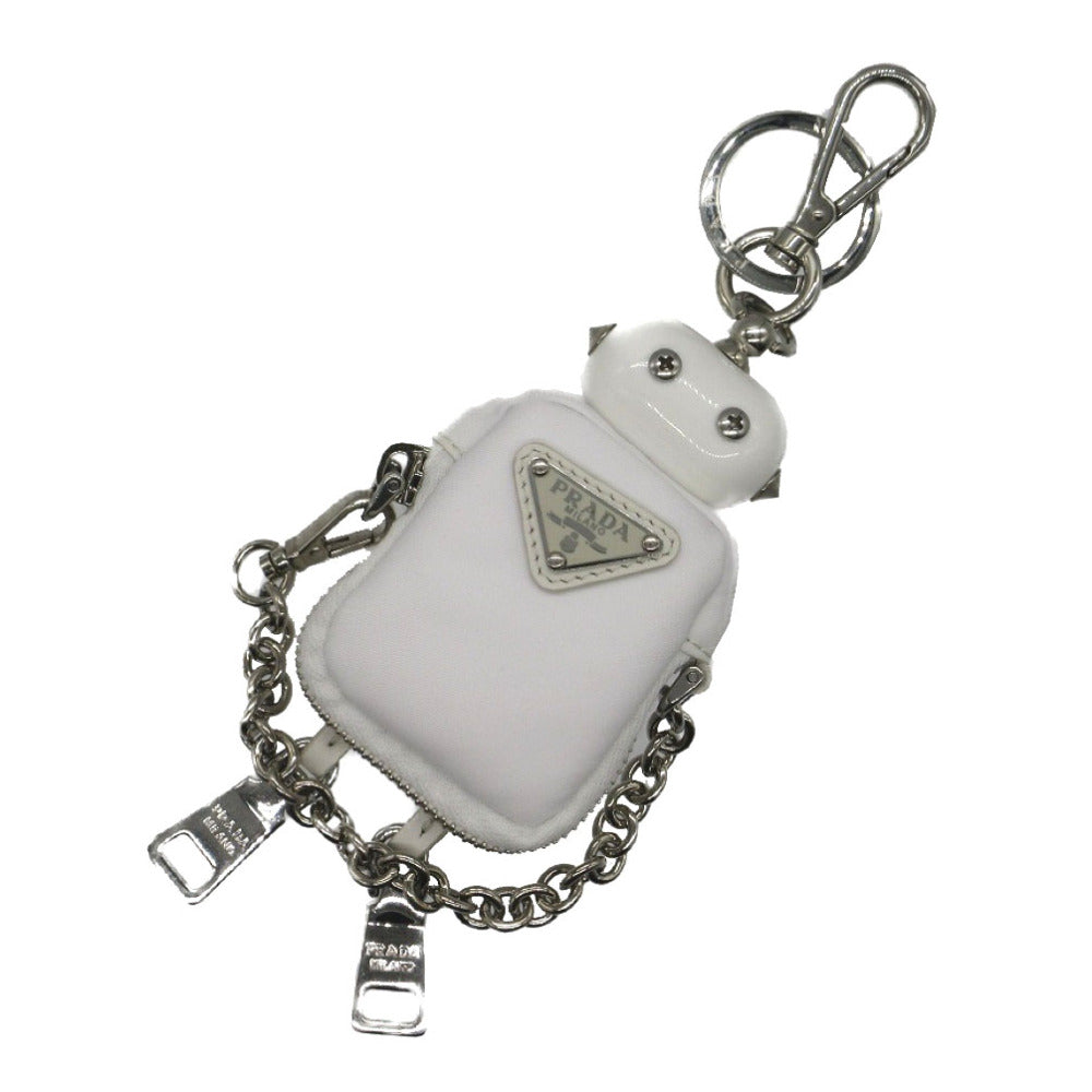新品同様 プラダ バッグチャーム ロボット キーホルダー トライアングルロゴ 1TR098 ナイロン/スチール ホワイト 0101 白【中古】PRADA